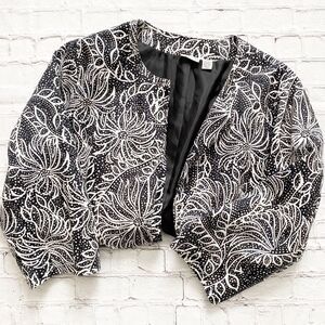 🦃Kim Rogers Black & Cream Floral 3/4 Sleeve Blazer